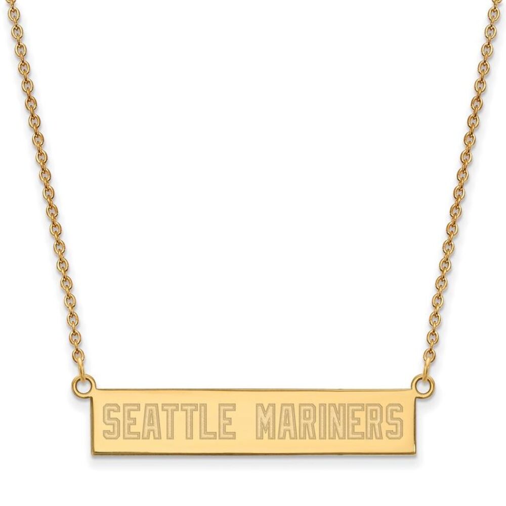 14K Gold Plated S.S. MLB Seattle Mariners Small Bar Necklace, 18 Inch